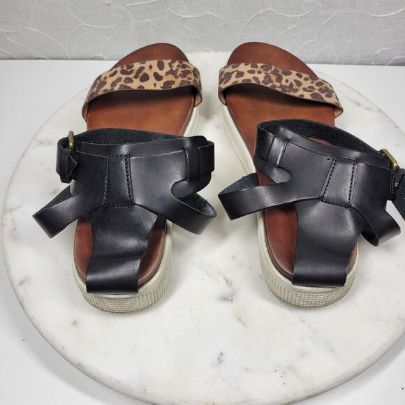 Mia Kyleigh Sandals Womens 7.5 Brown Leopard Suede Leather Platform Ankle Strap - Picture 7 of 13